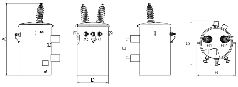 Pole mounted distribution transformer size